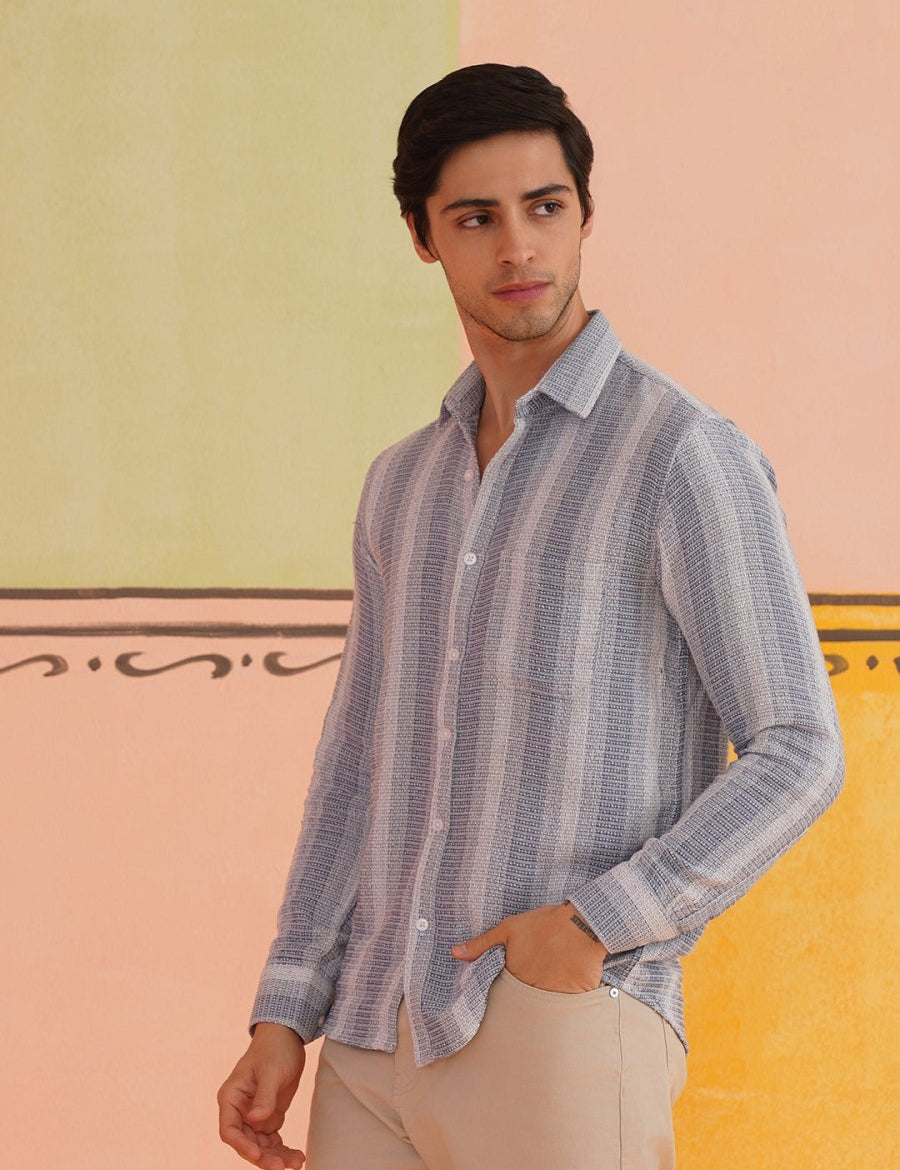 Striped Pure Cotton Shirt for Men - SF_9019Grey_S