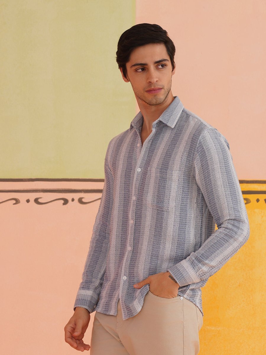 Striped Pure Cotton Shirt for Men - SF_9019Grey_S