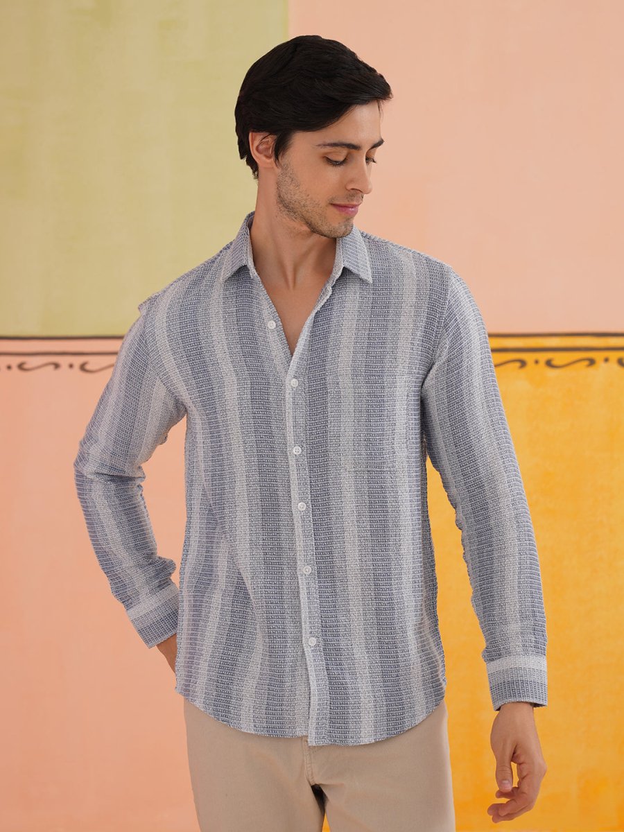 Striped Pure Cotton Shirt for Men - SF_9019Grey_S