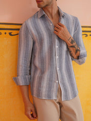 Striped Pure Cotton Shirt for Men - SF_9019Grey_S