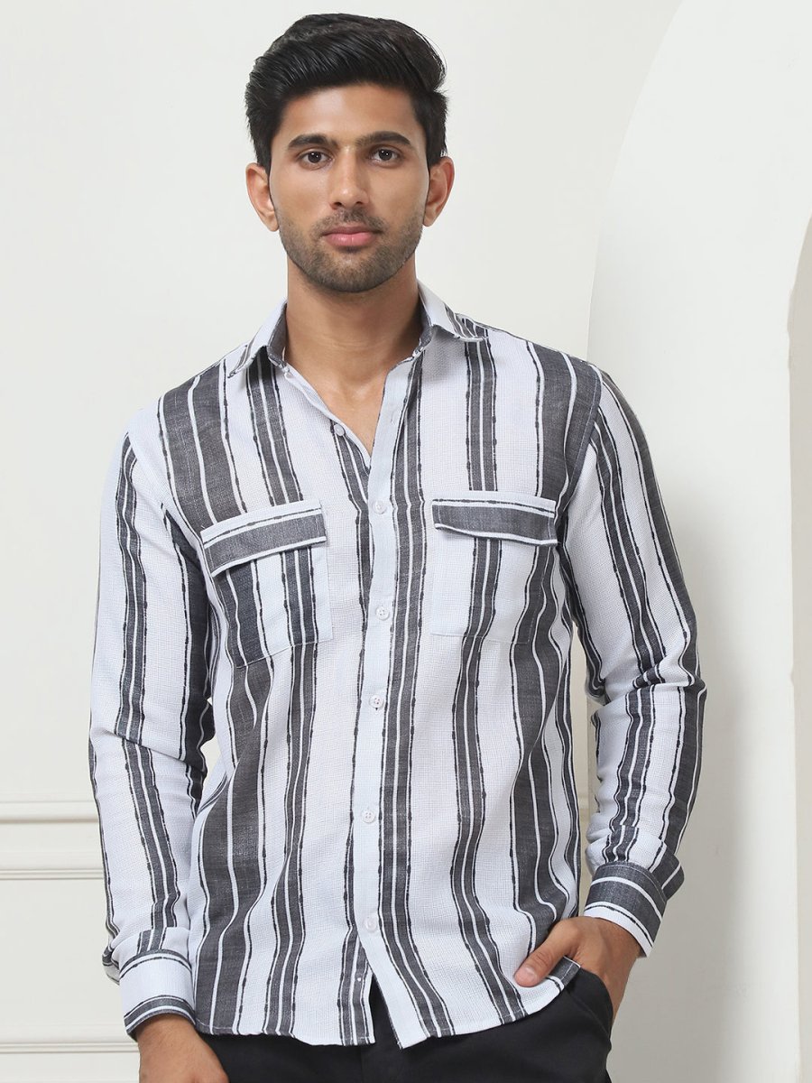 Striped Regular Fit Casual Shirt For Men - SF_954Grey_S