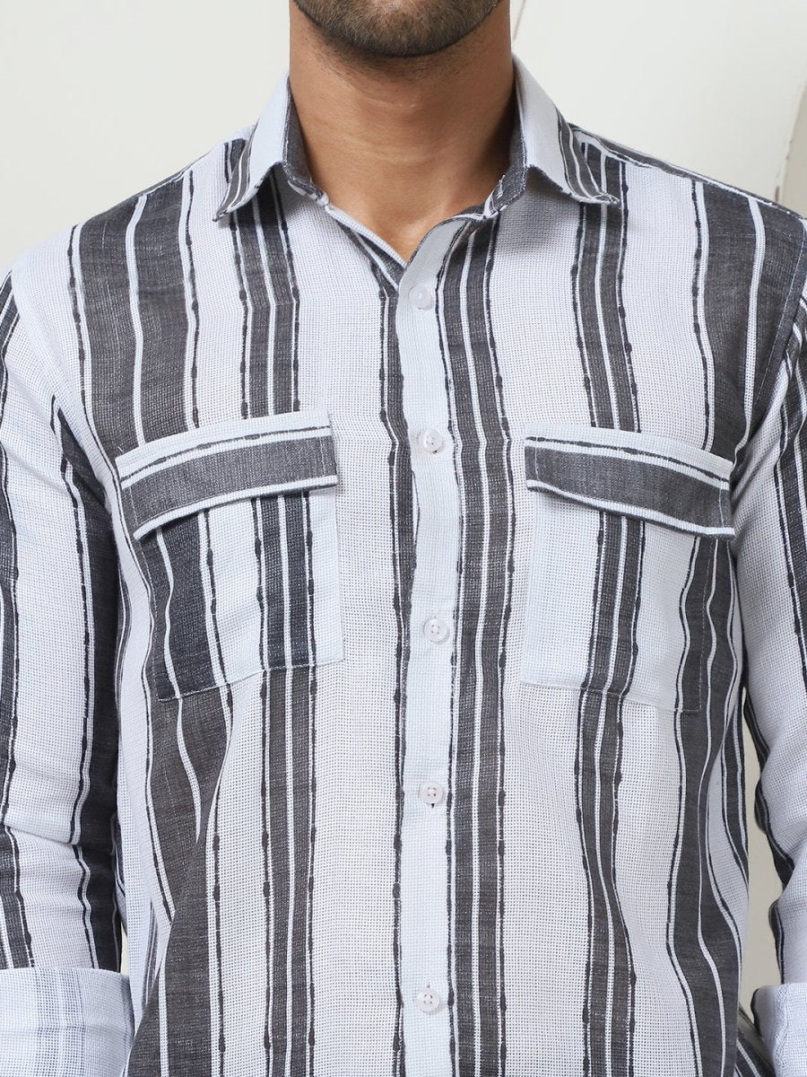 Striped Regular Fit Casual Shirt For Men - SF_954Grey_S
