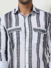 Striped Regular Fit Casual Shirt For Men - SF_954Grey_S