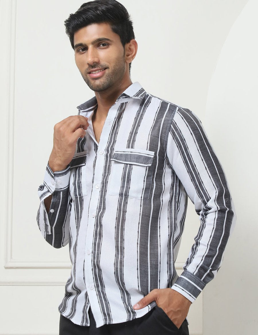 Striped Regular Fit Casual Shirt For Men - SF_954Grey_S