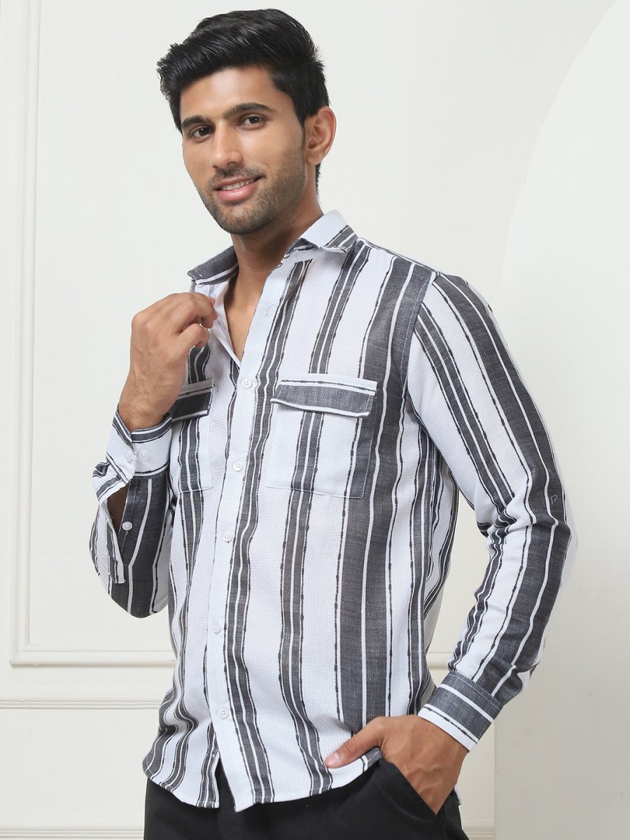 Striped Regular Fit Casual Shirt For Men - SF_954Grey_S