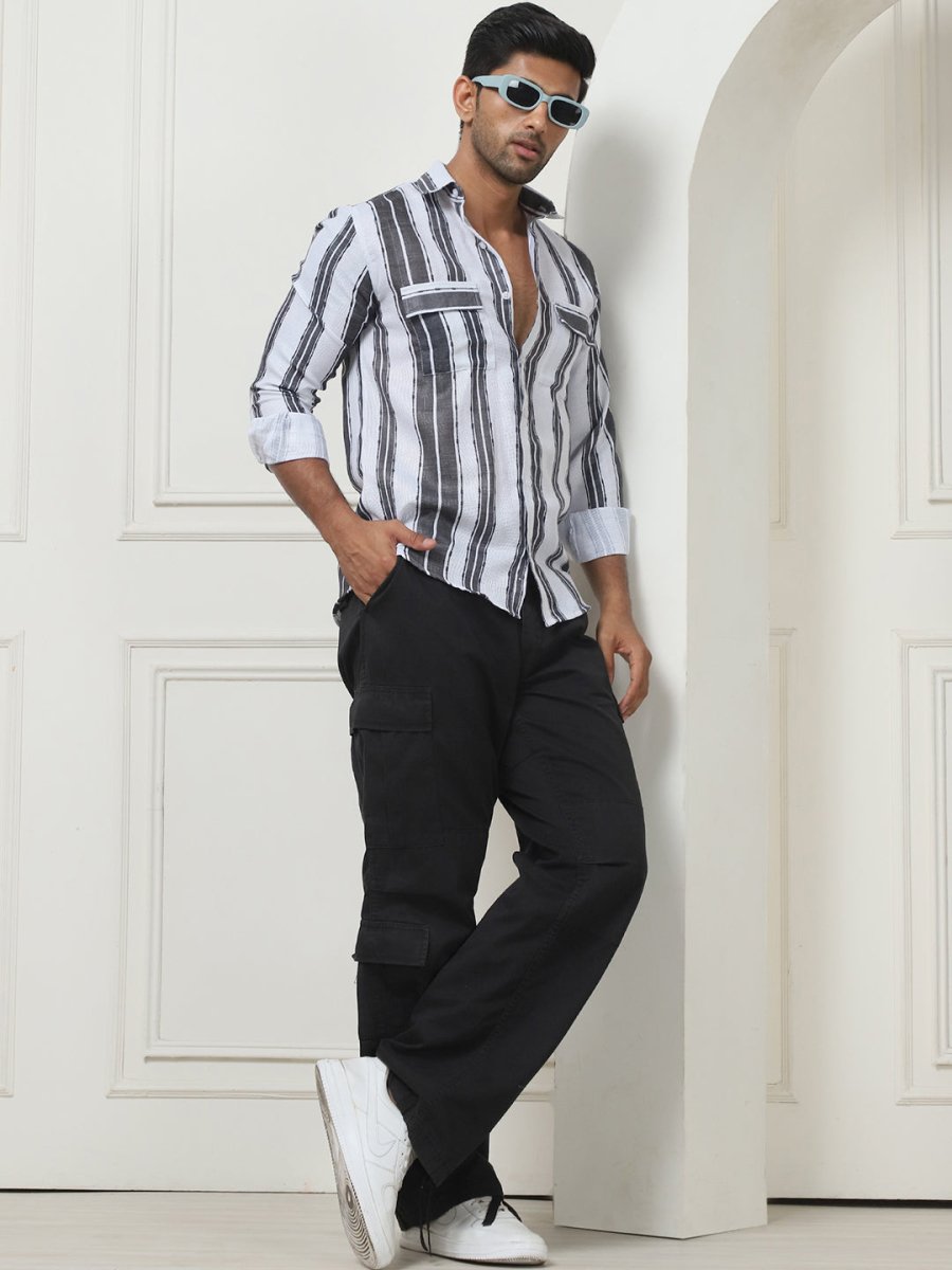 Striped Regular Fit Casual Shirt For Men - SF_954Grey_S