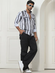 Striped Regular Fit Casual Shirt For Men - SF_954Grey_S