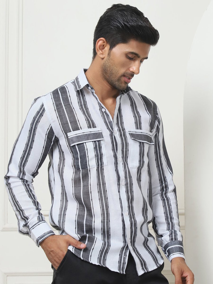 Striped Regular Fit Casual Shirt For Men - SF_954Grey_S