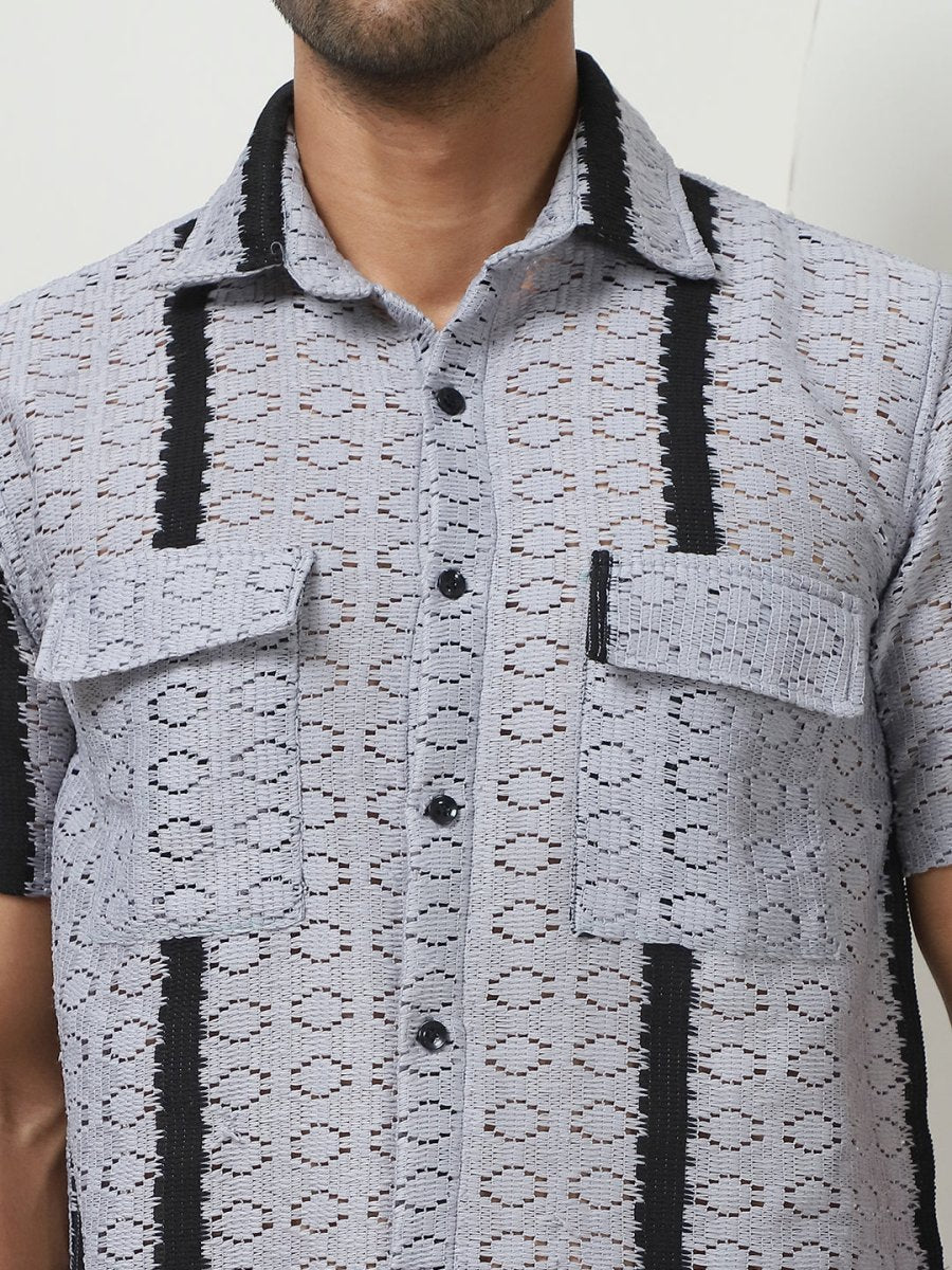 Striped Semi Sheer Casual Shirt For Men - SF_955Grey_S