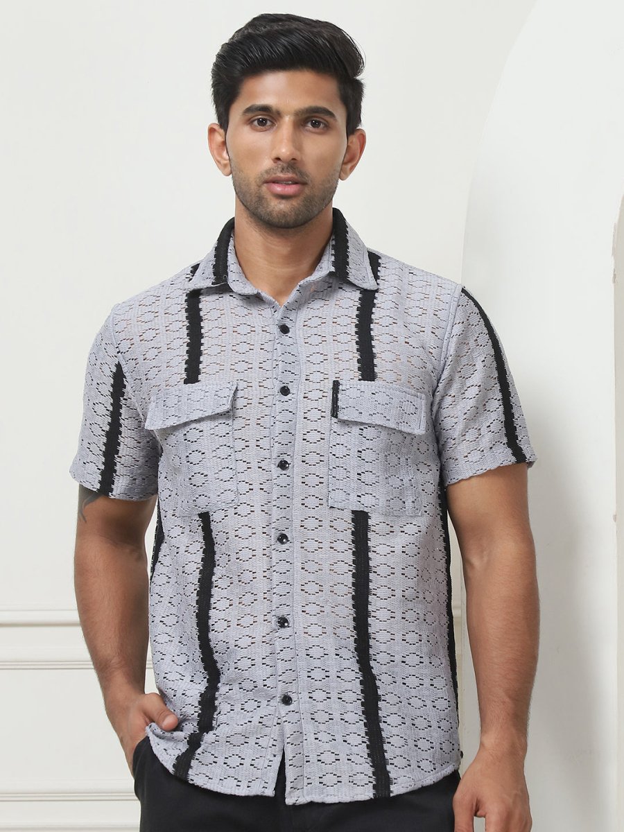 Striped Semi Sheer Casual Shirt For Men - SF_955Grey_S