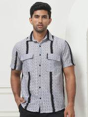 Striped Semi Sheer Casual Shirt For Men - SF_955Grey_S