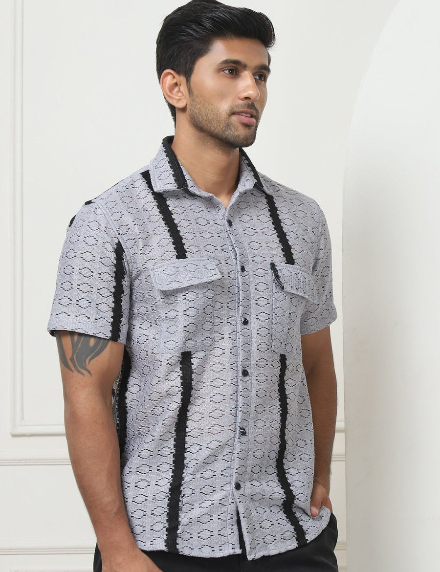Striped Semi Sheer Casual Shirt For Men - SF_955Grey_S