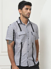 Striped Semi Sheer Casual Shirt For Men - SF_955Grey_S