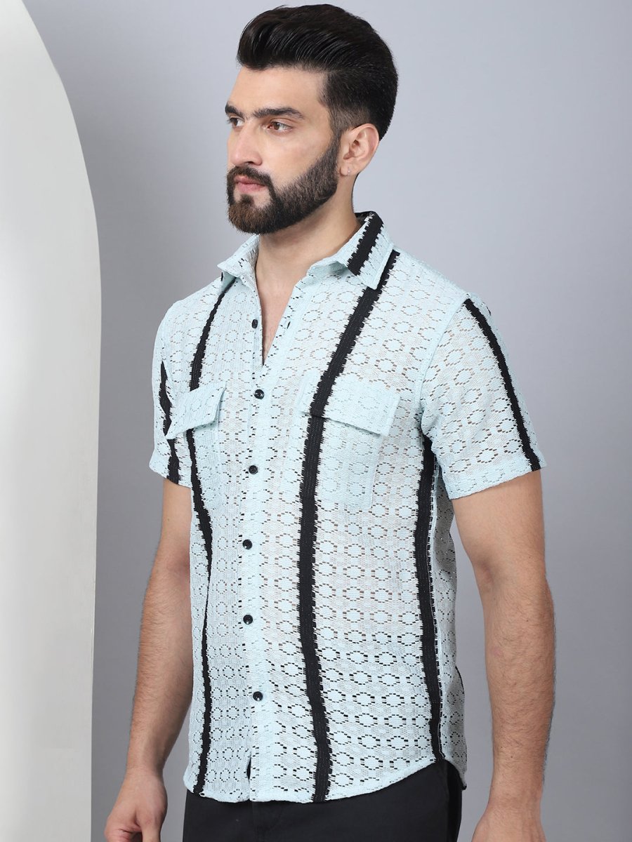 Striped Semi Sheer Casual Shirt For Men - SF_955Blue_S