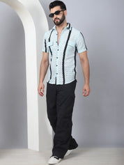 Striped Semi Sheer Casual Shirt For Men - SF_955Blue_S