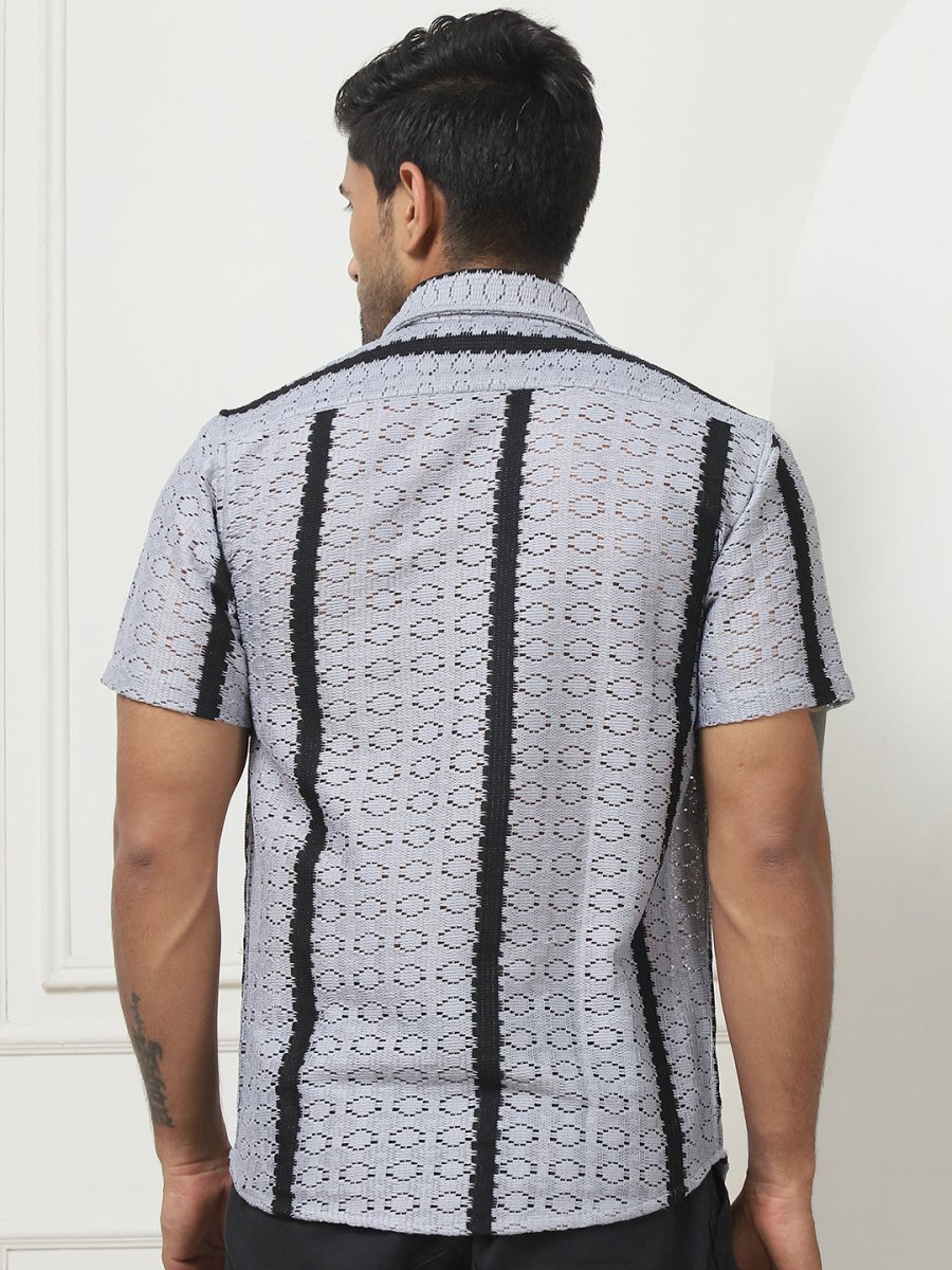 Striped Semi Sheer Casual Shirt For Men - SF_955Grey_S