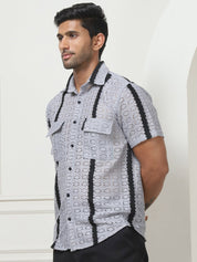 Striped Semi Sheer Casual Shirt For Men - SF_955Grey_S