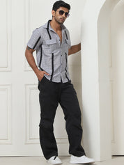Striped Semi Sheer Casual Shirt For Men - SF_955Grey_S