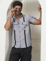 Striped Semi Sheer Casual Shirt For Men - SF_955Grey_S