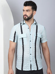 Striped Semi Sheer Casual Shirt For Men - SF_955Blue_S