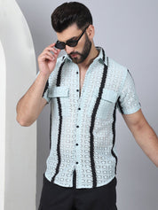 Striped Semi Sheer Casual Shirt For Men - SF_955Blue_S