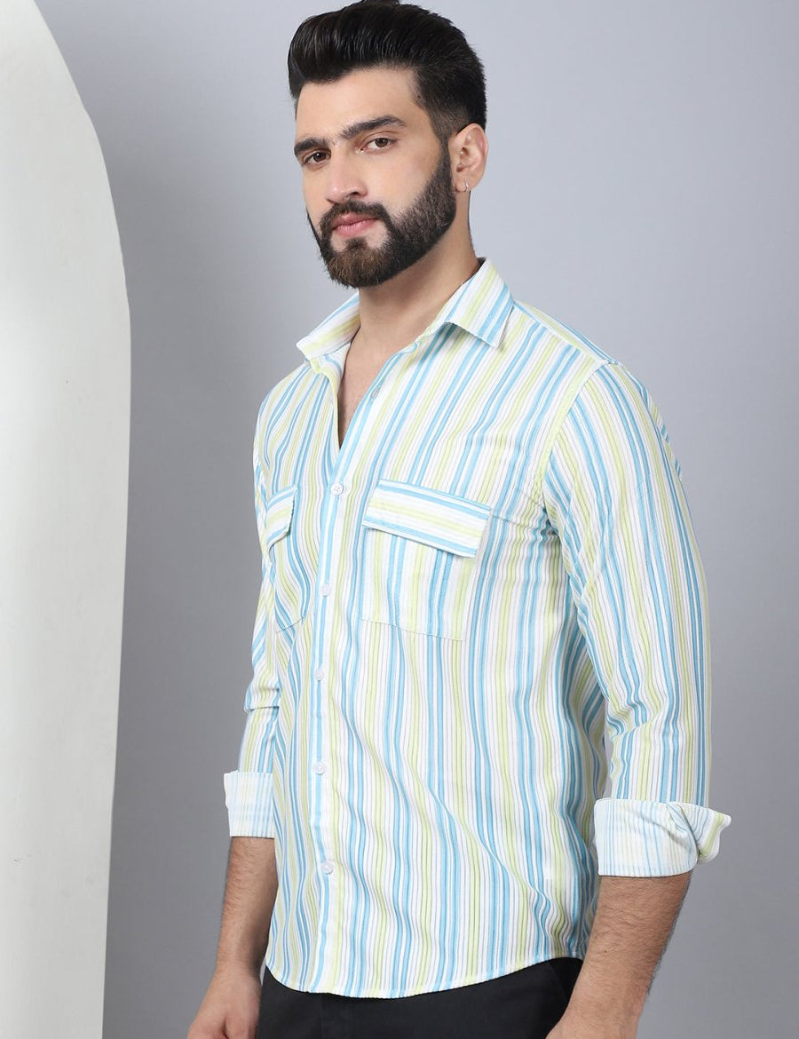 Striped Spread Collar Cotton Casual Shirt for Men - SF_970Sky_S