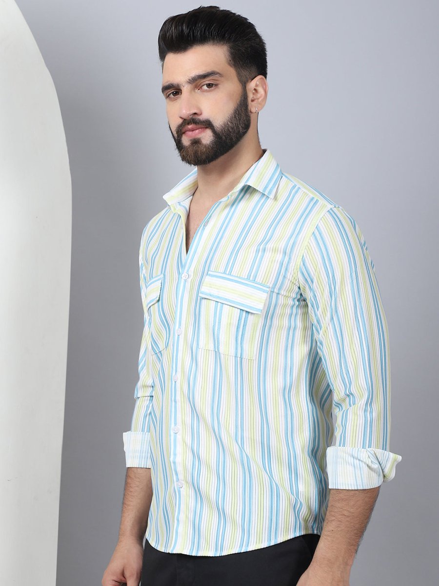 Striped Spread Collar Cotton Casual Shirt for Men - SF_970Sky_S