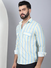Striped Spread Collar Cotton Casual Shirt for Men - SF_970Sky_S