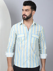 Striped Spread Collar Cotton Casual Shirt for Men - SF_970Sky_S