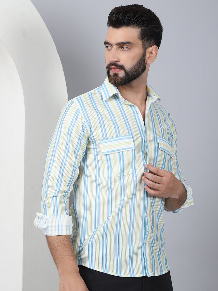 Striped Spread Collar Cotton Casual Shirt for Men - SF_970Sky_S