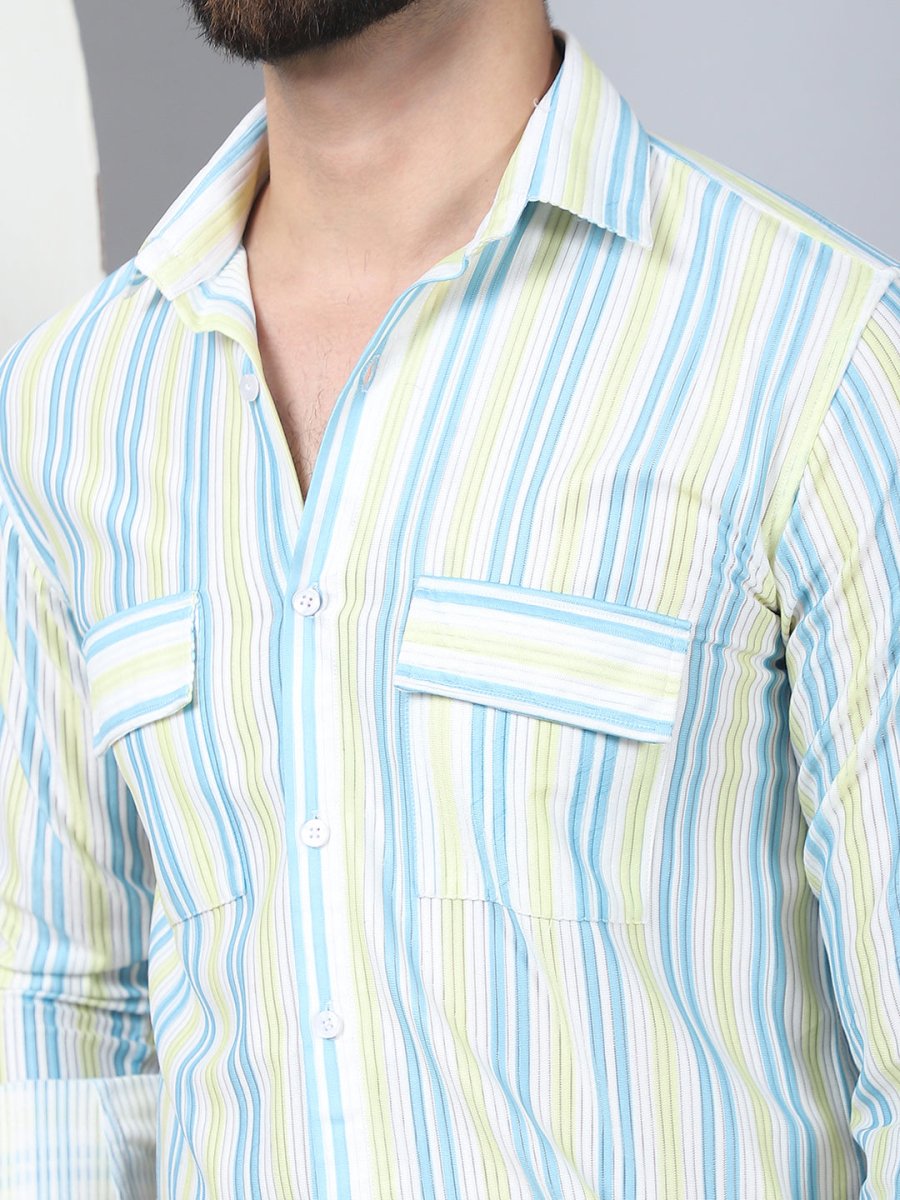 Striped Spread Collar Cotton Casual Shirt for Men - SF_970Sky_S
