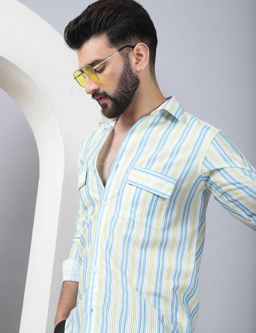 Striped Spread Collar Cotton Casual Shirt for Men - SF_970Sky_S