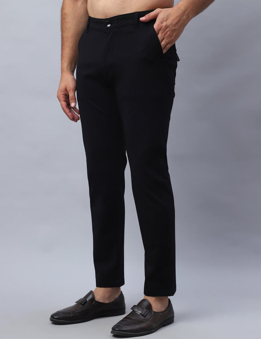 Tapered Fit Solid Trousers For Men - FGP_279Black_30