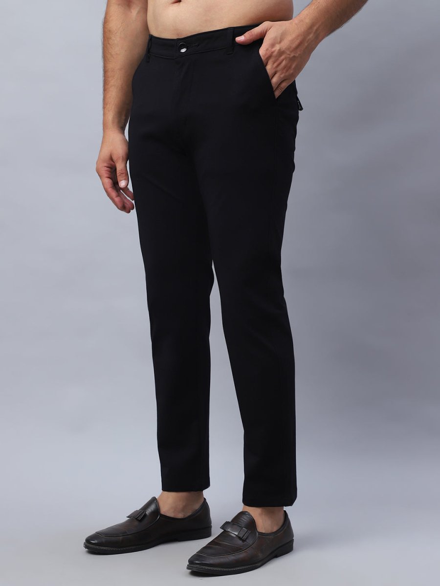 Tapered Fit Solid Trousers For Men - FGP_279Black_30
