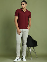 Tapered Fit Solid Trousers for Men - FGP_301Light-Grey_30