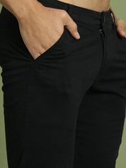 Tapered Fit Solid Trousers for Men - FGP_301Black_30
