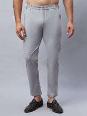 Tapered Fit Solid Trousers For Men - FGP_279Light-Grey_30