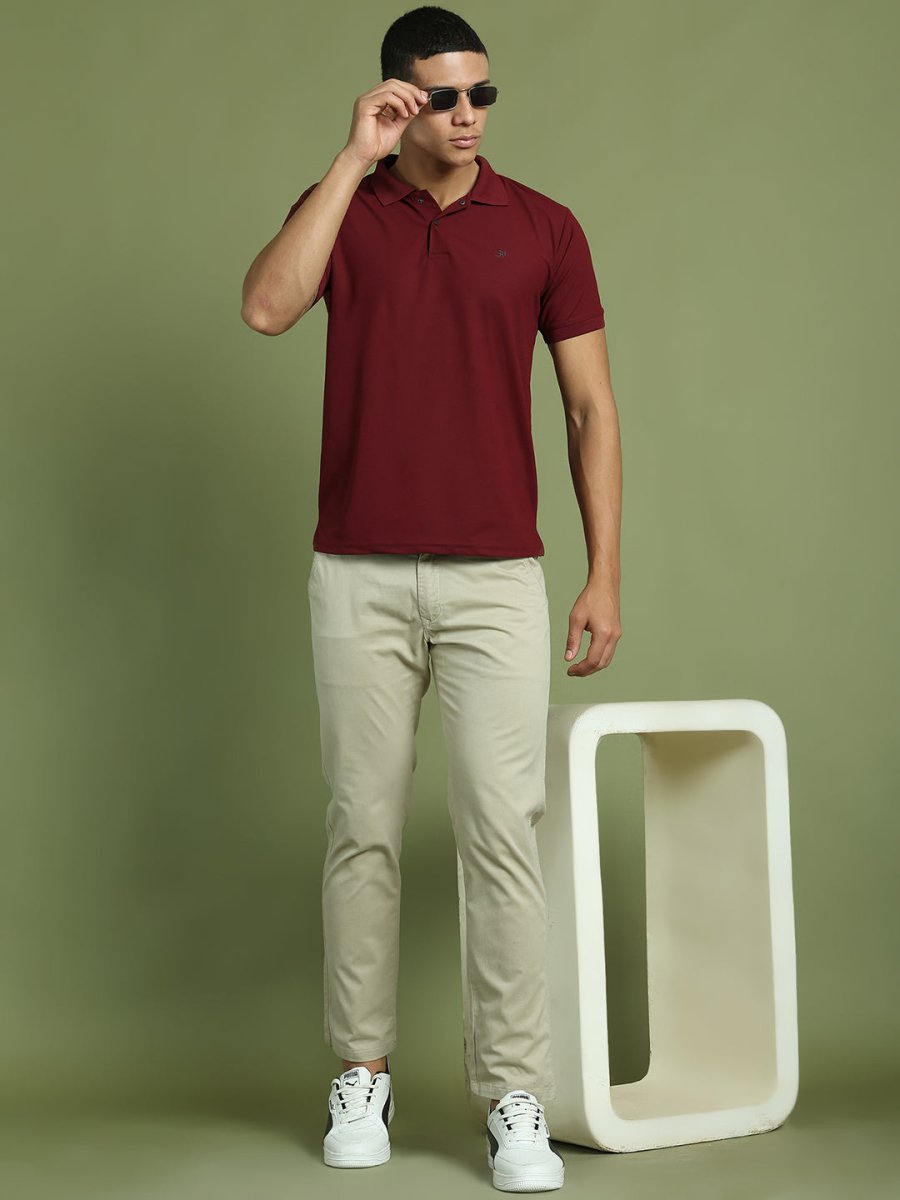 Tapered Fit Solid Trousers for Men - FGP_301Cream_30
