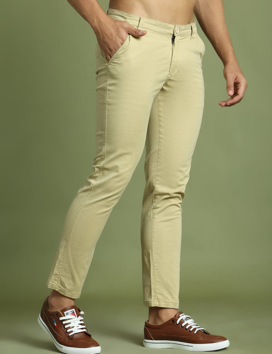 Tapered Fit Solid Trousers for Men - FGP_301Beige_30