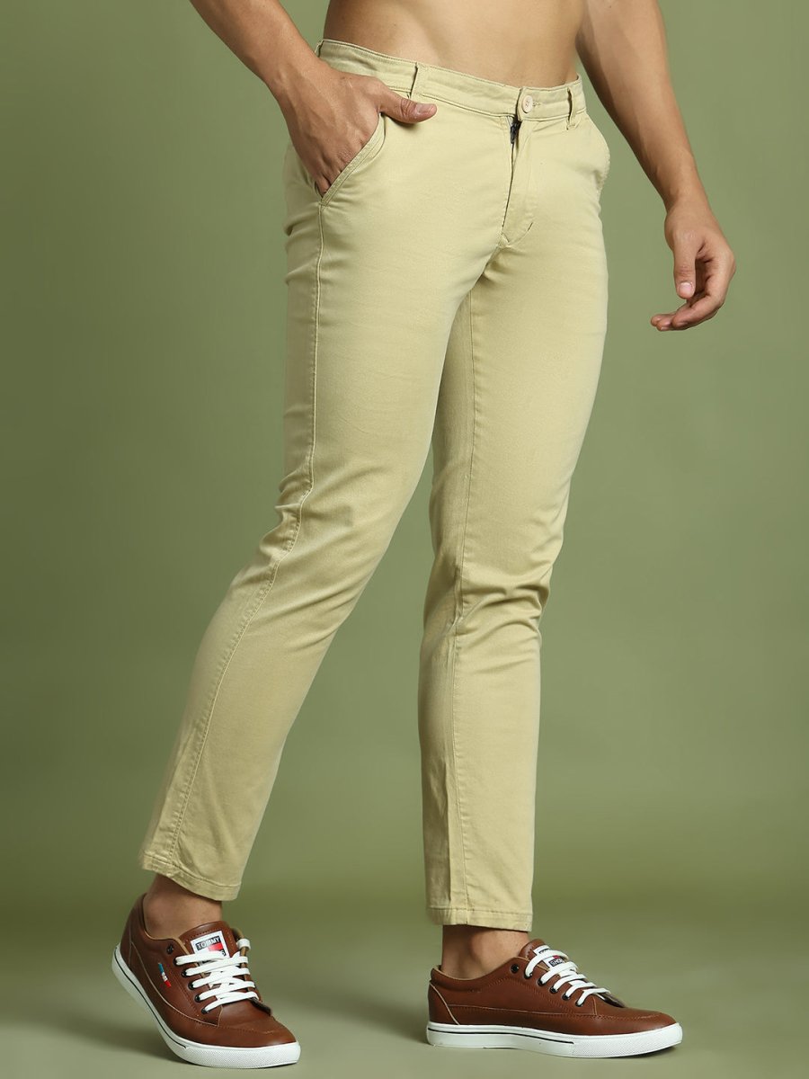 Tapered Fit Solid Trousers for Men - FGP_301Beige_30