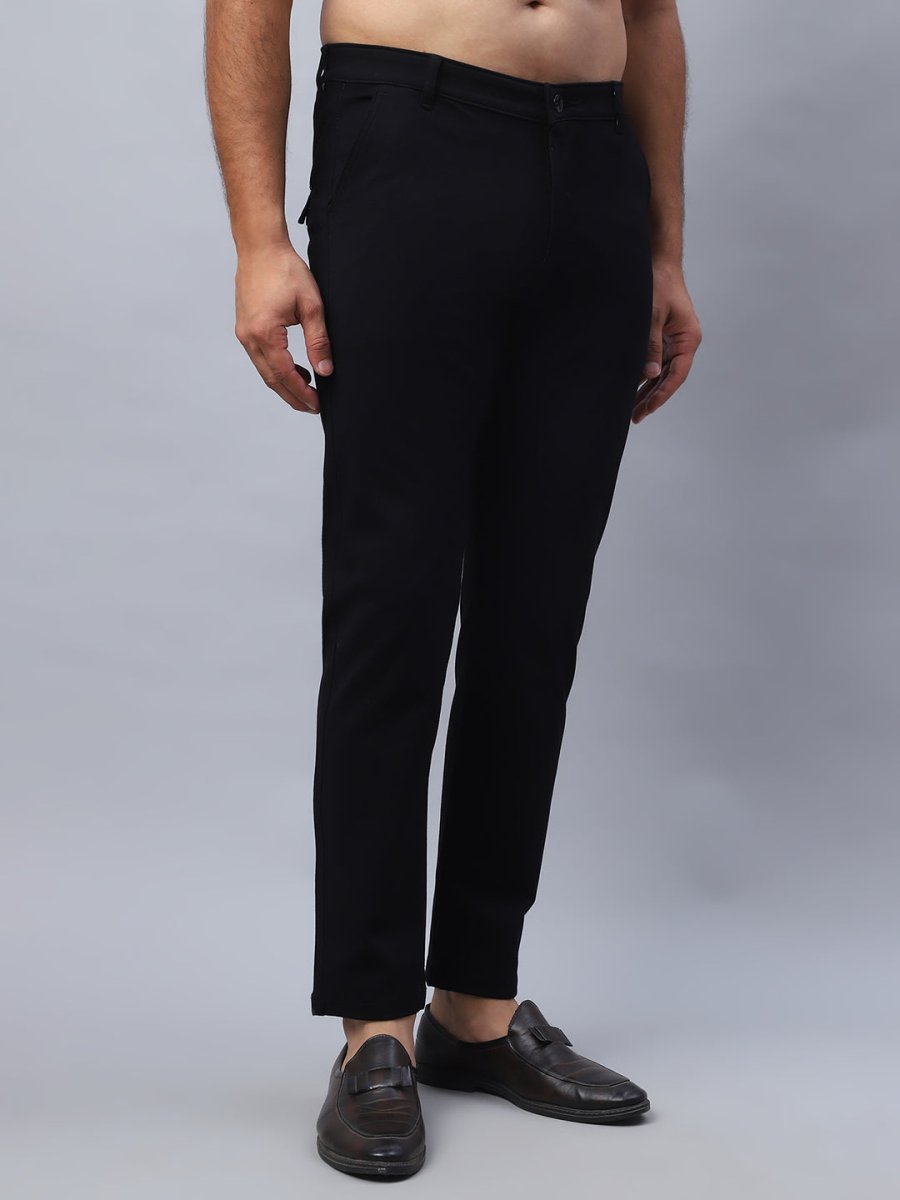 Tapered Fit Solid Trousers For Men - FGP_279Black_30