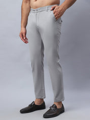 Tapered Fit Solid Trousers For Men - FGP_279Light-Grey_30
