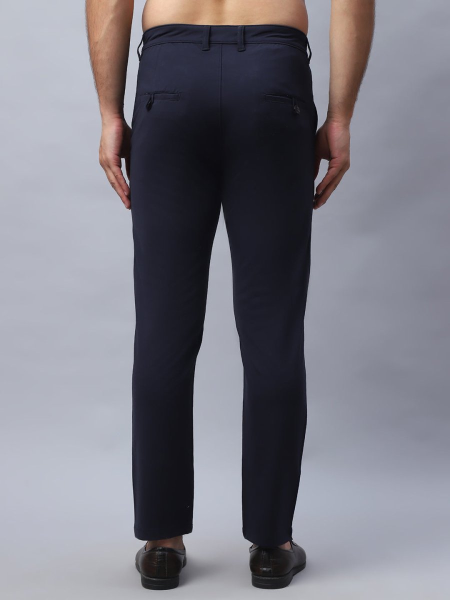 Tapered Fit Solid Trousers For Men - FGP_279Navy_30