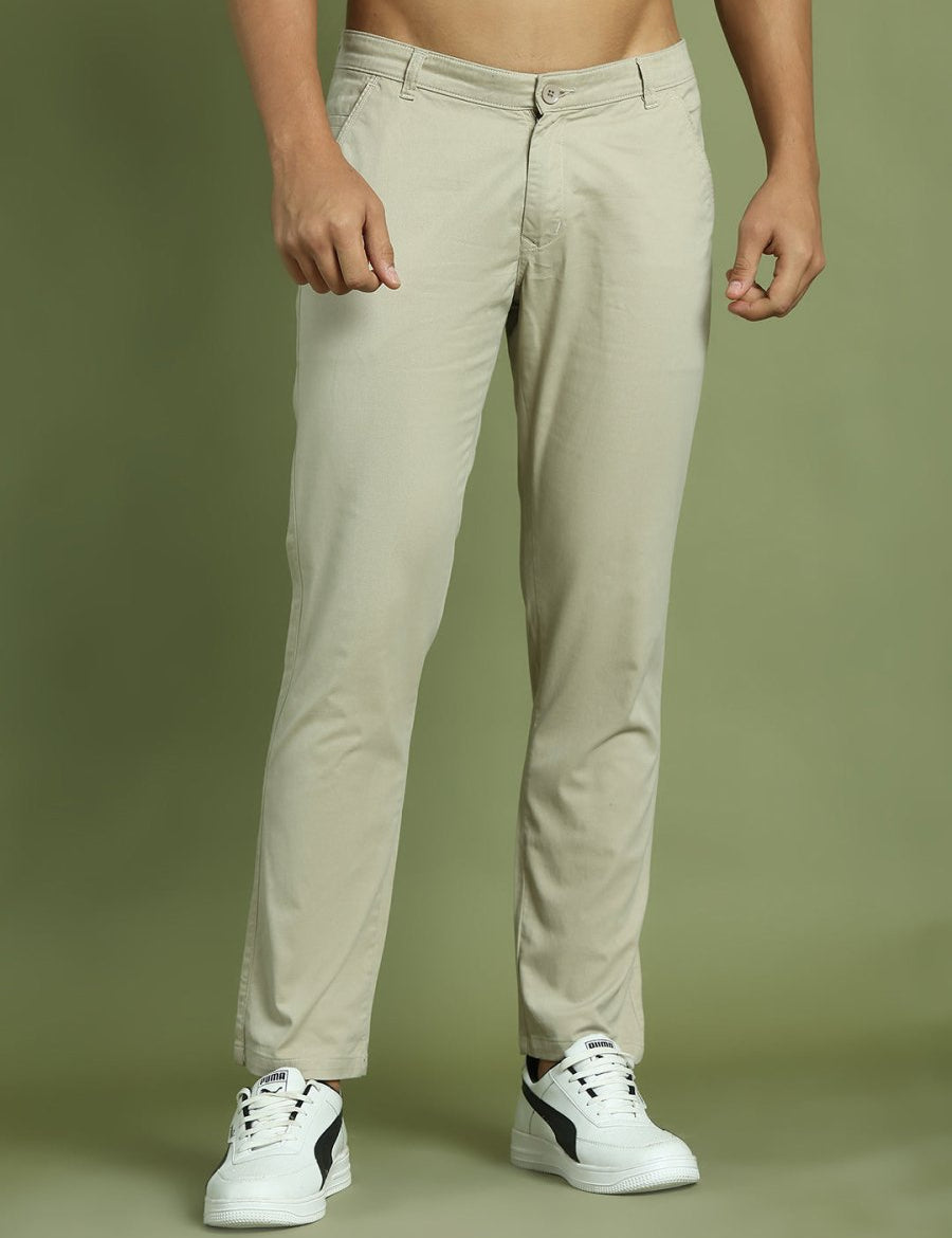 Tapered Fit Solid Trousers for Men - FGP_301Cream_30