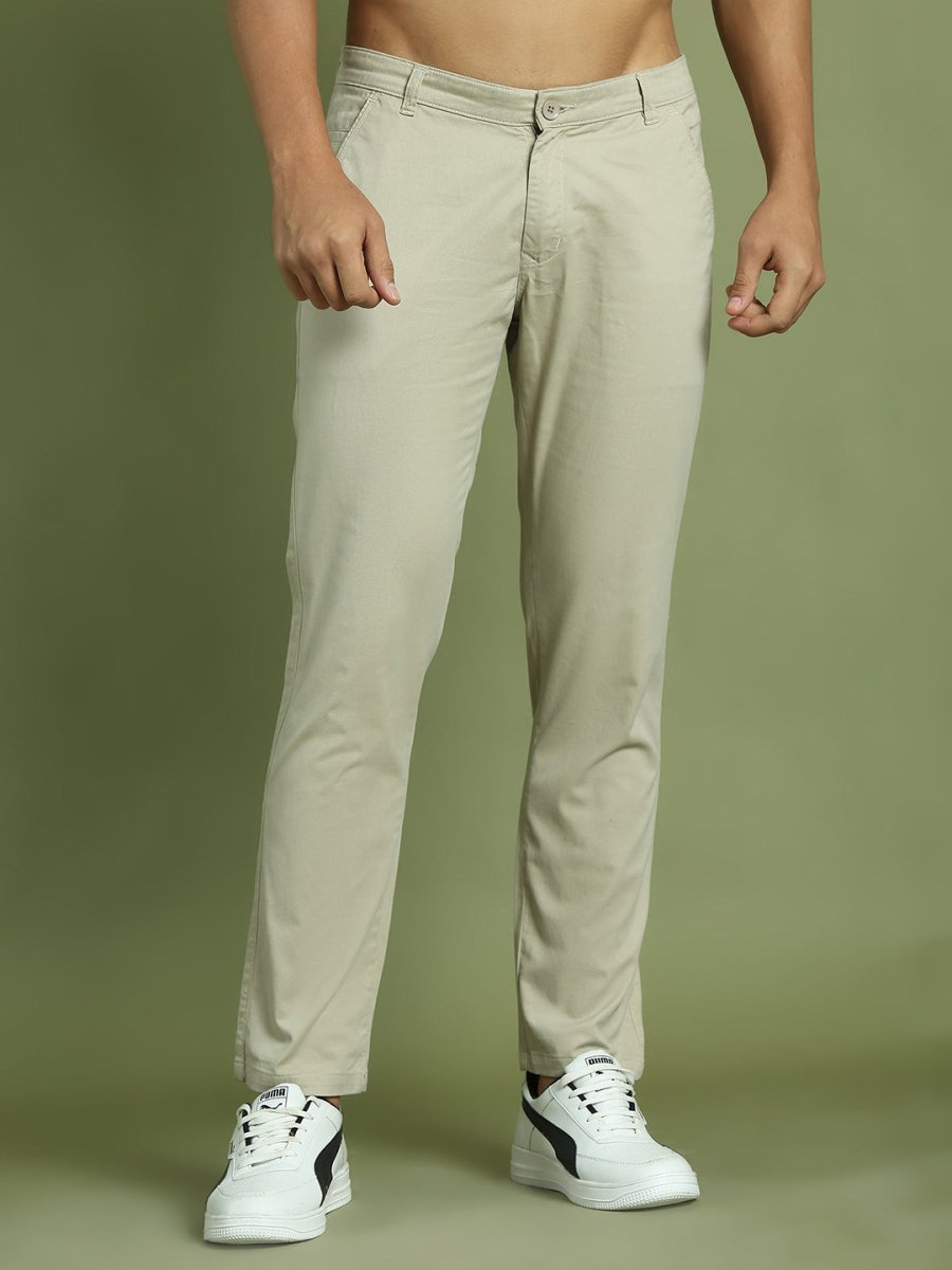Tapered Fit Solid Trousers for Men - FGP_301Cream_30