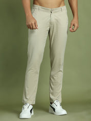 Tapered Fit Solid Trousers for Men - FGP_301Cream_30