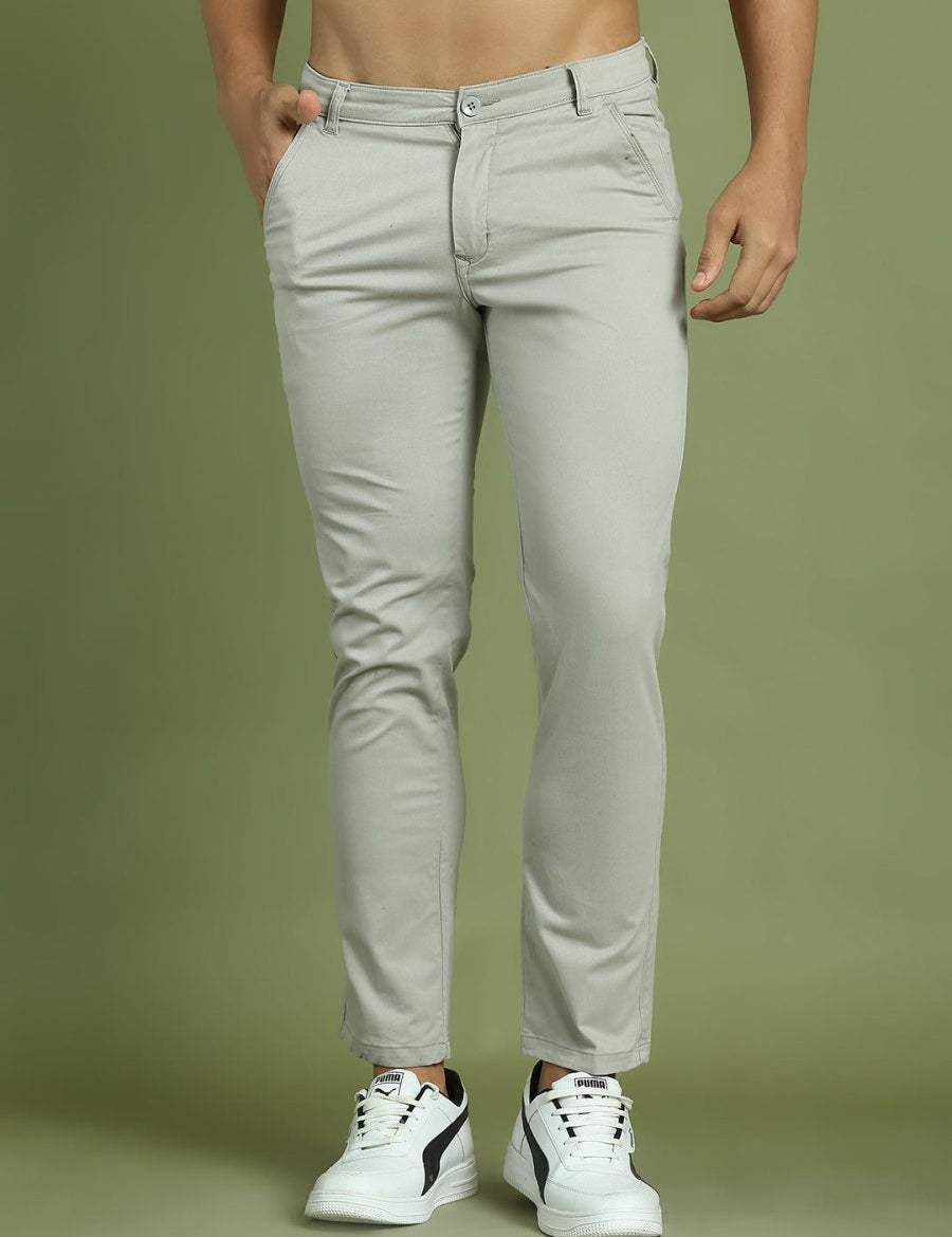 Tapered Fit Solid Trousers for Men - FGP_301Light-Grey_30