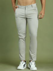 Tapered Fit Solid Trousers for Men - FGP_301Light-Grey_30