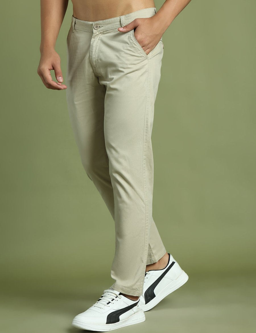 Tapered Fit Solid Trousers for Men - FGP_301Cream_30
