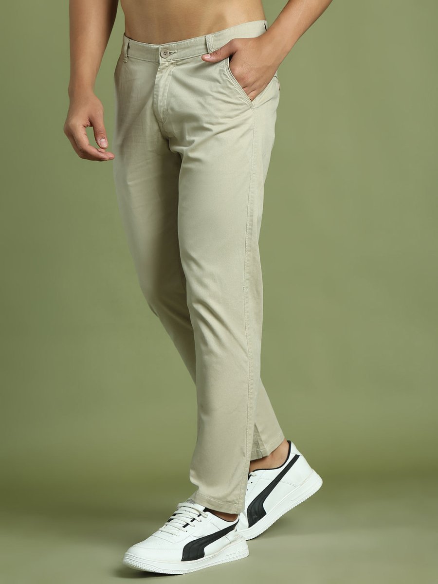 Tapered Fit Solid Trousers for Men - FGP_301Cream_30